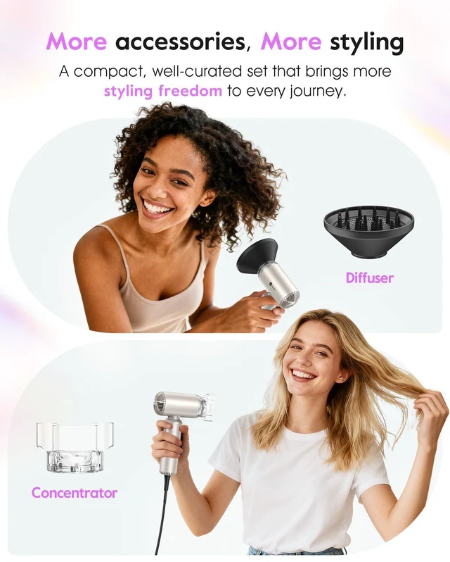 Alt view image 6 of 7 - slopehill Dual Voltage Travel Hair Dryer with Diffuser, Ionic, 1500W, Gold | Lightweight & Portabe, Mini High-speed Professional Fast Drying, Compact & Quiet, Women, Global Auto Volt 100V-240V