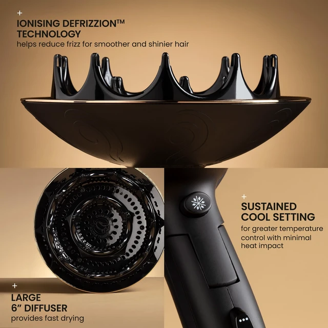 Alt view image 3 of 6 - Curlsmith Defrizzion Travel Hair Dryer for Curly Hair | Foldable Compact Dryer, Large Diffuser, Reduces Frizz, 3 Heat & 2 Speed Settings, Infared, Ceramic Heat for Fast Drying