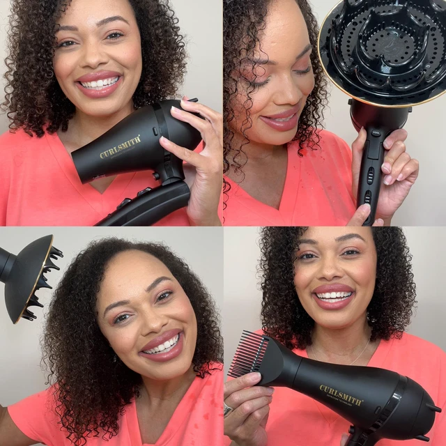 Alt view image 5 of 6 - Curlsmith Defrizzion Travel Hair Dryer for Curly Hair | Foldable Compact Dryer, Large Diffuser, Reduces Frizz, 3 Heat & 2 Speed Settings, Infared, Ceramic Heat for Fast Drying