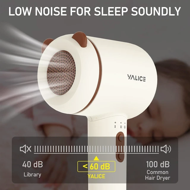 Alt view image 2 of 4 - YALICE Cordless Hair Dryer for Baby and Kids, Portable Travel Blow Dryer with Gentle Airflow & Low Heat Ionic Care for Infant, 3 Speed Settings, Mini Rechargeable Hair Dryer with Charging Base, Khaki