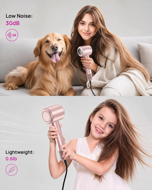 Alt view image 7 of 7 - Hair Dryer, High-Speed Ionic Low Noise Blow Dryer with Brushless Motor for Fast Drying, Thermo-Control Quiet Compact Hair Blow Dryer with Magnetic Diffuser for Curly Hair for Home Travel Salon