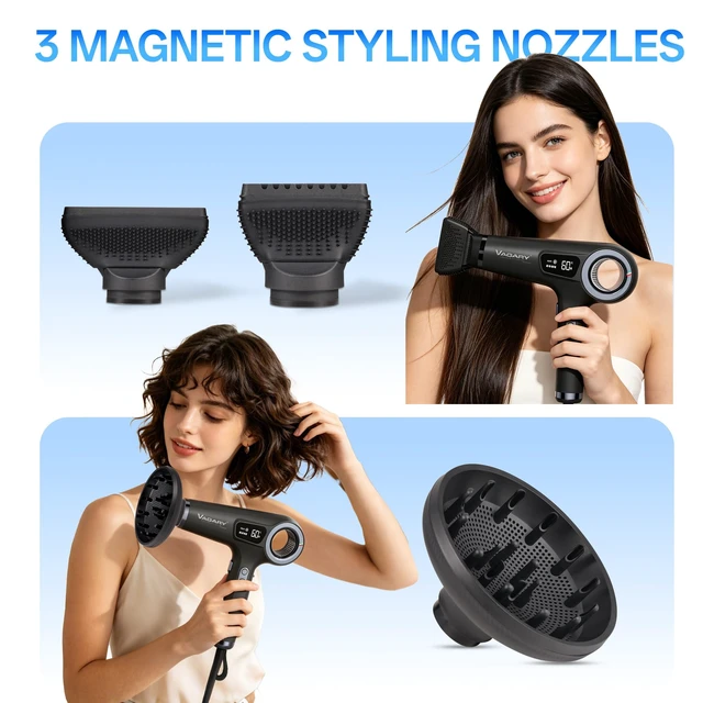 Alt view image 6 of 7 - VAGARY High Speed Ionic Hair Dryer with Diffuser, 110000 RPM Brushless Motor Blow Dryer, 500 Million Negative Ions Fast Drying for Women, Low Noise Dryer for Smooth Frizz-Free HairBlack