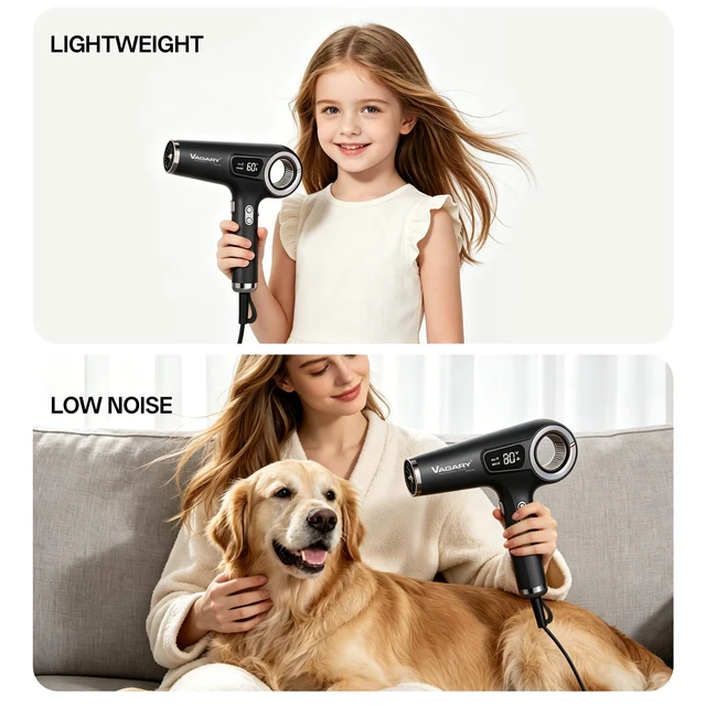 Alt view image 7 of 7 - VAGARY High Speed Ionic Hair Dryer with Diffuser, 110000 RPM Brushless Motor Blow Dryer, 500 Million Negative Ions Fast Drying for Women, Low Noise Dryer for Smooth Frizz-Free HairBlack