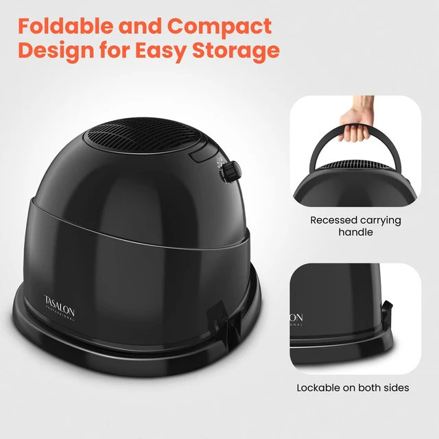 Alt view image 2 of 7 - TASALON Portable Height Adjustable Hooded Hair Dryer, Black | 1875W power with 3 heating settings, ideal for salon and home hair styling