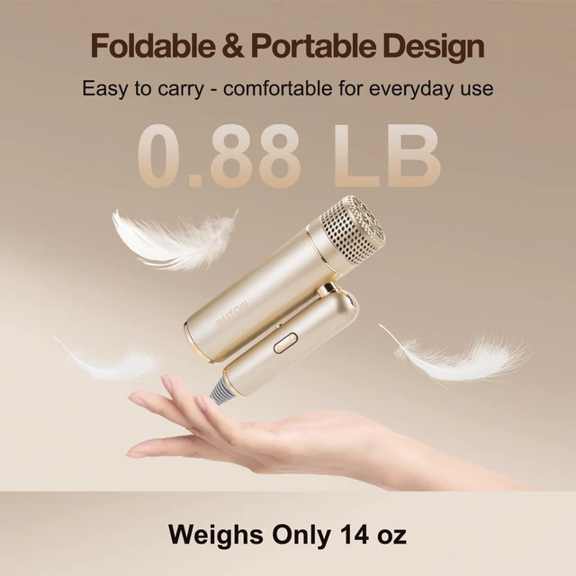 Alt view image 4 of 7 - REITOW Travel Foldable Dual-Voltage Plasma High-Speed Hair Dryer in Gold | 100-240V|International Travel|Diffuser, European Adaptor & Storage Bag Included|Compact|Lightweight|Cool Shot|All Hair Types