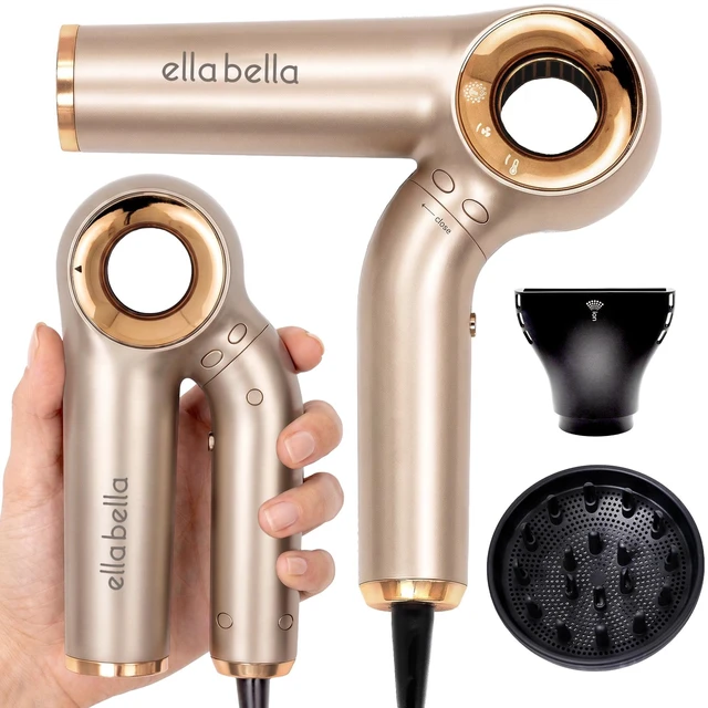 Main image of ELLA BELLA® Ionic Hair Dryer (Foldable) with Diffuser, Perfect for Travel | Negative Ion Blow Dryer. Intelligent Heat Control & Rapid Drying. Lightweight, Low Noise Technology