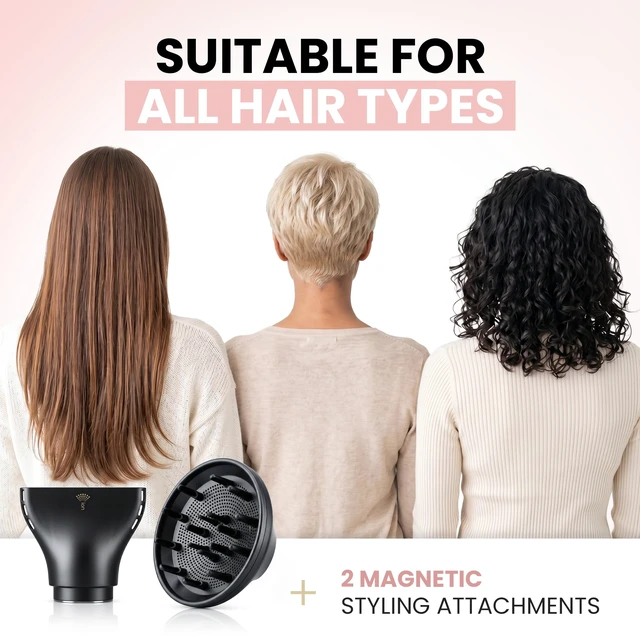 Alt view image 6 of 7 - ELLA BELLA® Ionic Hair Dryer (Foldable) with Diffuser, Perfect for Travel | Negative Ion Blow Dryer. Intelligent Heat Control & Rapid Drying. Lightweight, Low Noise Technology
