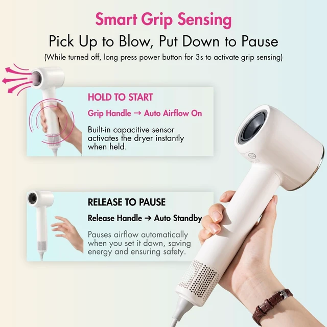 Alt view image 5 of 7 - ZmarKraft® High-Speed Plasma & Ionic Hair Dryer Smart Temp Control | Dual-Ion Plasma Technology | Noise Reduction | Grip Activation | Fast Drying | Self-Cleaning | Include Diffuser, Concentrator