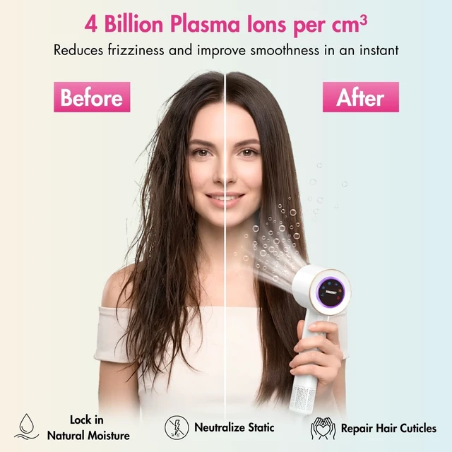 Alt view image 3 of 7 - ZmarKraft® High-Speed Plasma & Ionic Hair Dryer Smart Temp Control | Dual-Ion Plasma Technology | Noise Reduction | Grip Activation | Fast Drying | Self-Cleaning | Include Diffuser, Concentrator