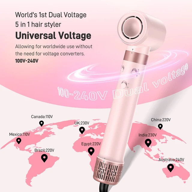 Alt view image 2 of 7 - MESCOMB Dual Voltage Hot Air Styler Wrap - 5 in 1 Hair Dryer Brush with Fast Drying Blow Dryer, Styling, Straightening & Volumizing with Travel Bag (100V240V) Gift for Women