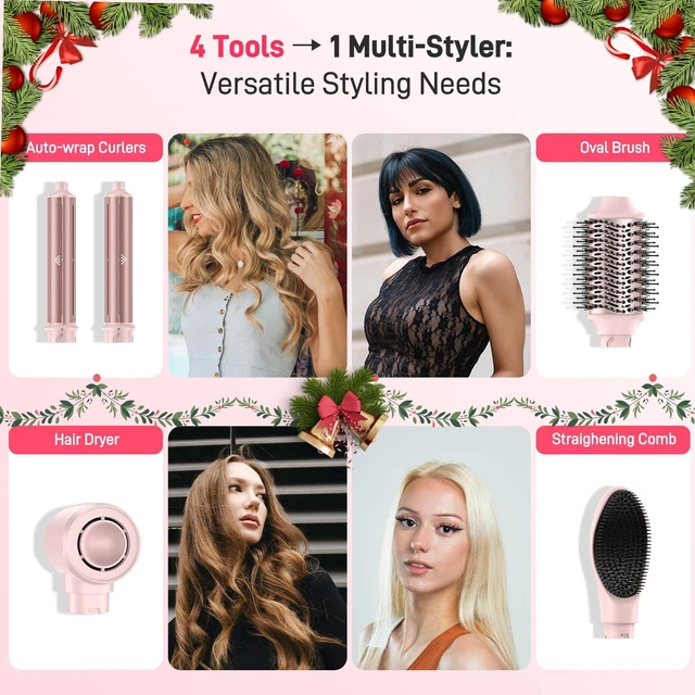 Alt view image 3 of 7 - MESCOMB Dual Voltage Hot Air Styler Wrap - 5 in 1 Hair Dryer Brush with Fast Drying Blow Dryer, Styling, Straightening & Volumizing with Travel Bag (100V240V) Gift for Women