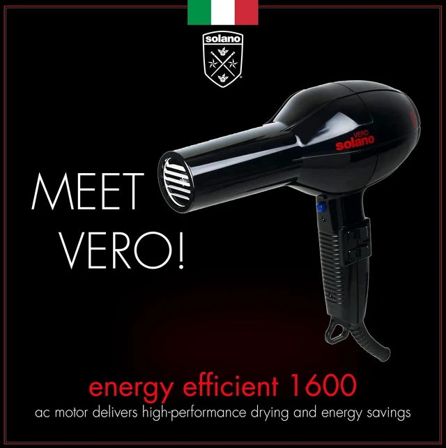 Alt view image 5 of 7 - Solano Vero Ceramic Ionic Hair Dryer Anti-Frizz + Smoothness + Shine | Lightweight ergonomic design, Made in Italy, adds shine, cuts drying time
