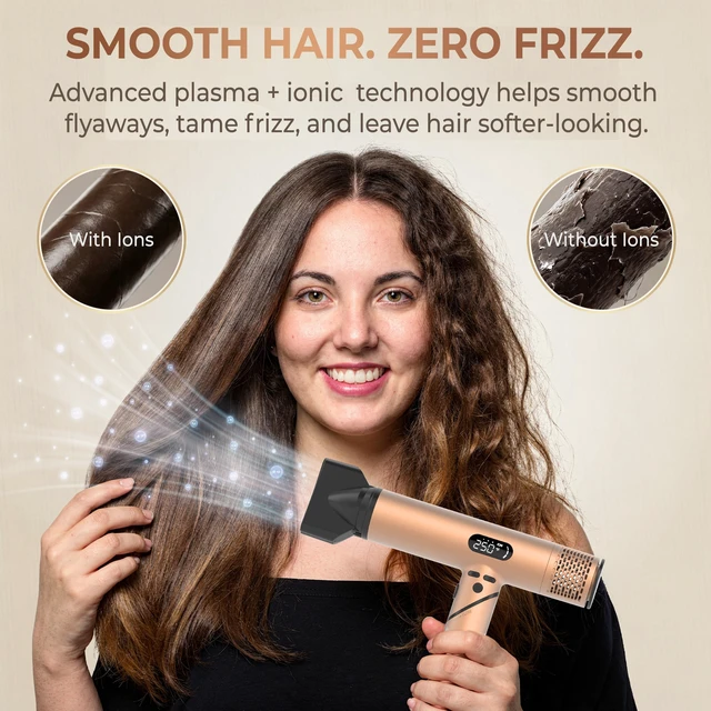 Alt view image 4 of 7 - Dual Voltage Ionic Travel Hair dryer with Diffuser, Magnetic Attachments | 1600W Fast Drying, 0.7lb Lightweight Foldable Design, LED Display, Diffuser, Worldwide 100-240V, Auto Clean, Facial Care