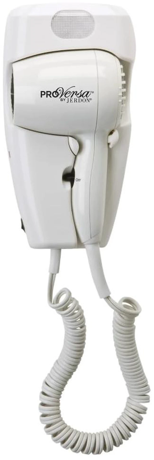 Main image of Jerdon Wall-Mount Hair Dryer - Plug-in with Night Light - White - JWM8C | 50" Power Cord, Night Light, Hotel-Style Wall-Mount Blow Dryer