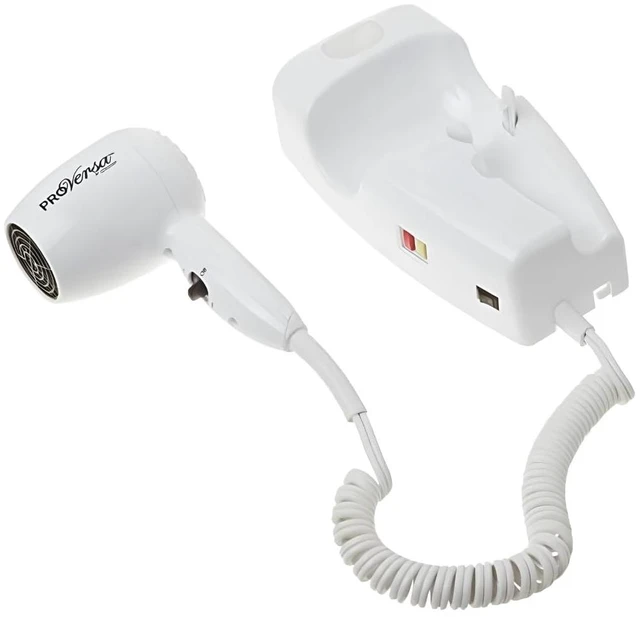 Alt view image 2 of 5 - Jerdon Wall-Mount Hair Dryer - Plug-in with Night Light - White - JWM8C | 50" Power Cord, Night Light, Hotel-Style Wall-Mount Blow Dryer