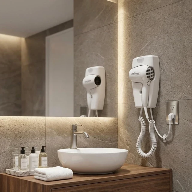 Alt view image 4 of 5 - Jerdon Wall-Mount Hair Dryer - Plug-in with Night Light - White - JWM8C | 50" Power Cord, Night Light, Hotel-Style Wall-Mount Blow Dryer