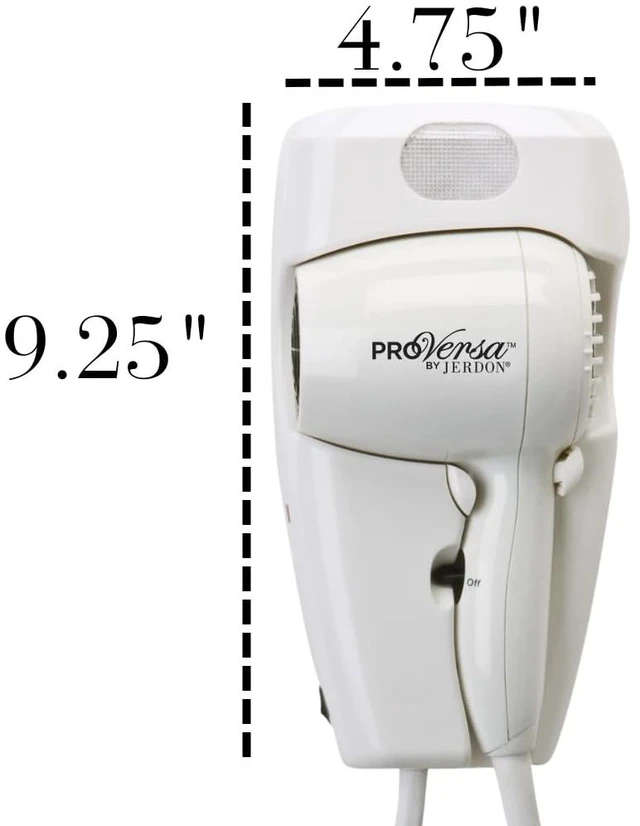 Alt view image 5 of 5 - Jerdon Wall-Mount Hair Dryer - Plug-in with Night Light - White - JWM8C | 50" Power Cord, Night Light, Hotel-Style Wall-Mount Blow Dryer