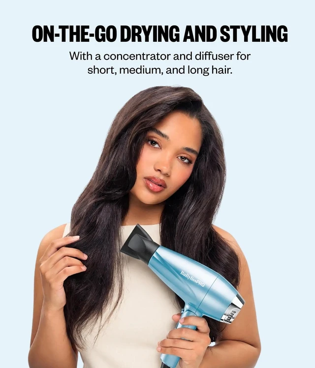 Alt view image 2 of 7 - BaBylissPRO Compact Folding Ionic Dryer, Hair Dryer, Dual Voltage | Blow dryer folds flat for travel with Nano Titanium technology and an ion generator for smooth, shiny, frizz-free results