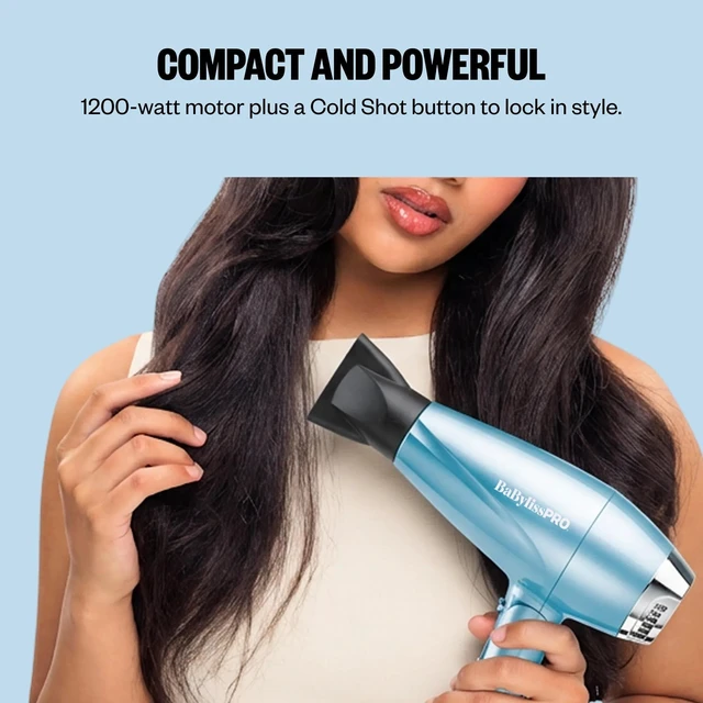 Alt view image 4 of 7 - BaBylissPRO Compact Folding Ionic Dryer, Hair Dryer, Dual Voltage | Blow dryer folds flat for travel with Nano Titanium technology and an ion generator for smooth, shiny, frizz-free results