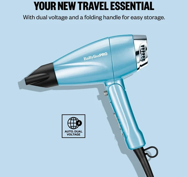 Alt view image 6 of 7 - BaBylissPRO Compact Folding Ionic Dryer, Hair Dryer, Dual Voltage | Blow dryer folds flat for travel with Nano Titanium technology and an ion generator for smooth, shiny, frizz-free results