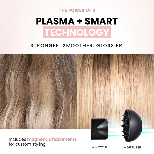 Alt view image 4 of 7 - ELLA BELLA® Professional Smart Plasma Hair Dryer with Diffuser, Quiet | Advanced Plasma Technology Blow Dryer. Intelligent Heat Control & Wind Speeds. Suitable for All Hair Types