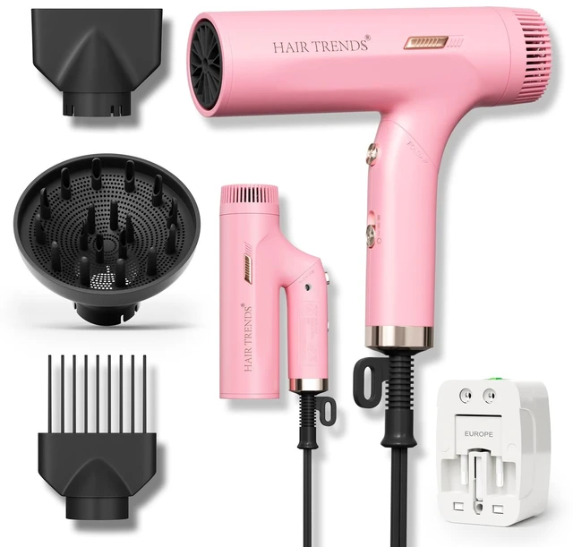 Main image of Dual Voltage Travel Hair Dryer with DiffuserCompact for International Trip | 1200W Foldable Hair Dryer for Women Lightweight, 110V-240V Portable Cruise Essential Pink Blow Dryer for Travel & Dorm Use