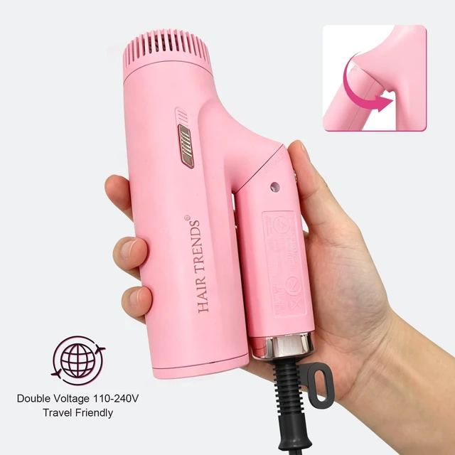 Alt view image 2 of 7 - Dual Voltage Travel Hair Dryer with DiffuserCompact for International Trip | 1200W Foldable Hair Dryer for Women Lightweight, 110V-240V Portable Cruise Essential Pink Blow Dryer for Travel & Dorm Use