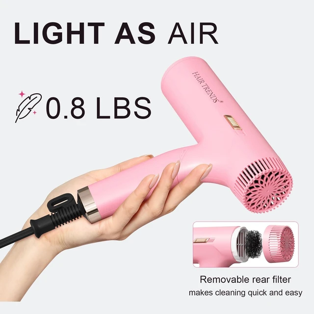 Alt view image 3 of 7 - Dual Voltage Travel Hair Dryer with DiffuserCompact for International Trip | 1200W Foldable Hair Dryer for Women Lightweight, 110V-240V Portable Cruise Essential Pink Blow Dryer for Travel & Dorm Use