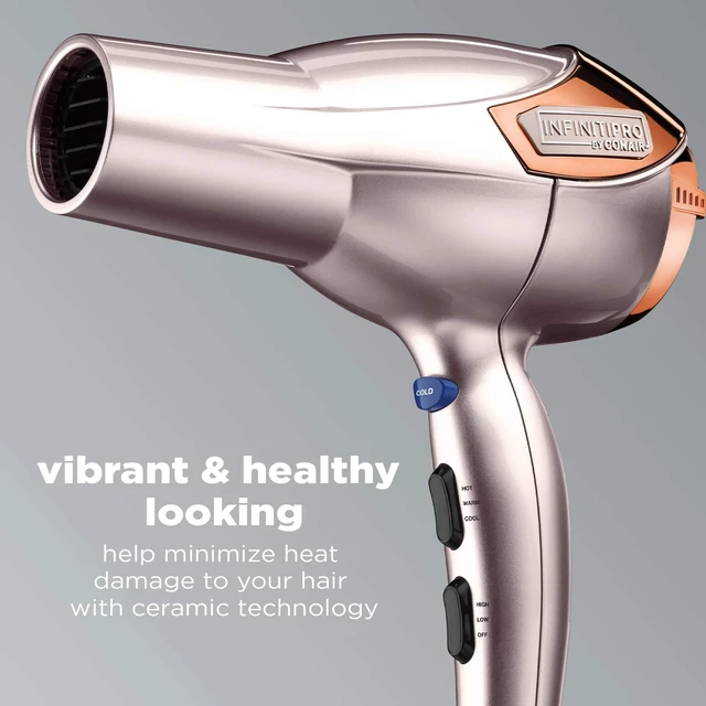 Alt view image 3 of 7 - INFINITIPRO BY CONAIR Hair Dryer with Diffuser | Volume and Shine Pro AC Motor Blow Dryer | Includes Diffuser and Concentrator | Rose Gold