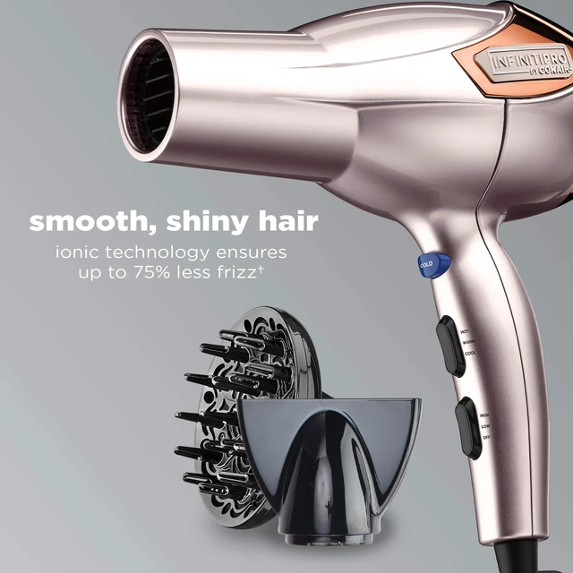 Alt view image 4 of 7 - INFINITIPRO BY CONAIR Hair Dryer with Diffuser | Volume and Shine Pro AC Motor Blow Dryer | Includes Diffuser and Concentrator | Rose Gold