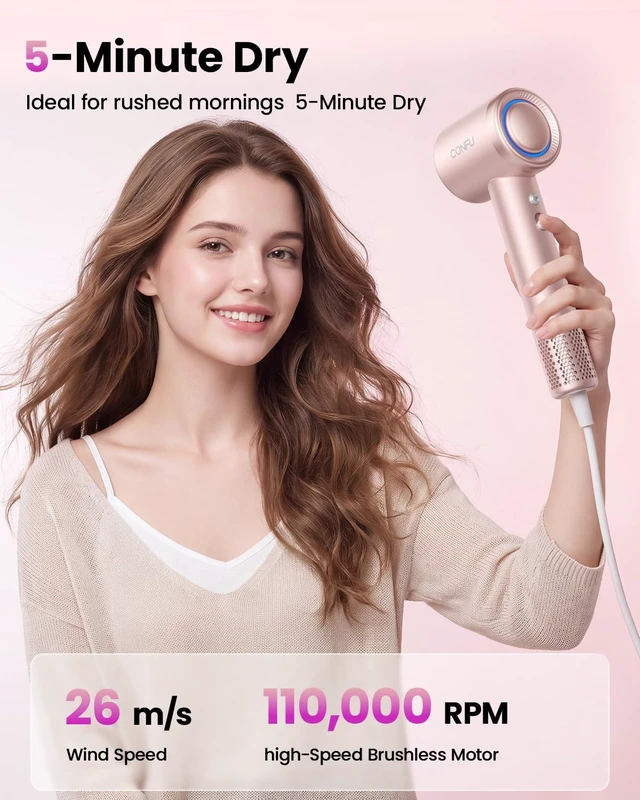 Alt view image 2 of 7 - Hair Dryer with Diffuser, CONFU 110000 RPM High Speed Ionic Low Noise Fast Drying Blow Dryer for Men Women, Professional Hairdryer with Magnetic Diffuser for Curly Hair for Home Travel Salon