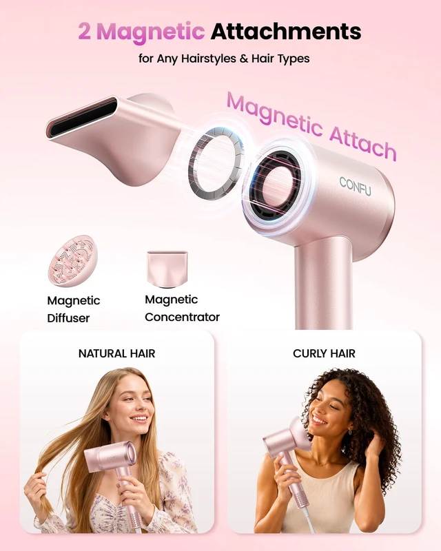 Alt view image 5 of 7 - Hair Dryer with Diffuser, CONFU 110000 RPM High Speed Ionic Low Noise Fast Drying Blow Dryer for Men Women, Professional Hairdryer with Magnetic Diffuser for Curly Hair for Home Travel Salon