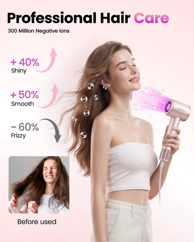 Alt view image 3 of 7 - Hair Dryer with Diffuser, CONFU 110000 RPM High Speed Ionic Low Noise Fast Drying Blow Dryer for Men Women, Professional Hairdryer with Magnetic Diffuser for Curly Hair for Home Travel Salon