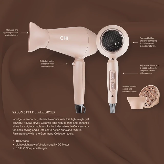 Alt view image 2 of 5 - CHI 1875 Series Hair Dryer, Lightweight & Powerful Blow Dryer, Mocha | For Frizz-Free, Smooth & Shiny Hair, Adjustable Heat Settings