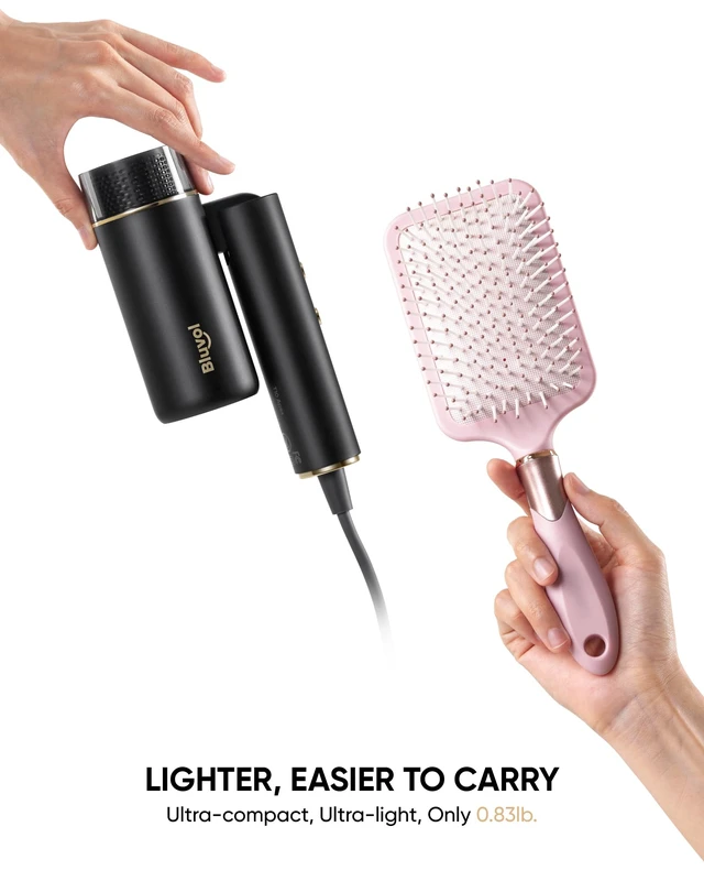 Alt view image 2 of 7 - Bluvol T10 Apex Foldable Travel Hair Dryer, Mini Blow Dryer for Home & Gym | Lightweight & Compact High-Speed Hair Dryer with 200 Million AquaGlow Negative Ions, Kid-Safe Gentle Mode & Concentrator