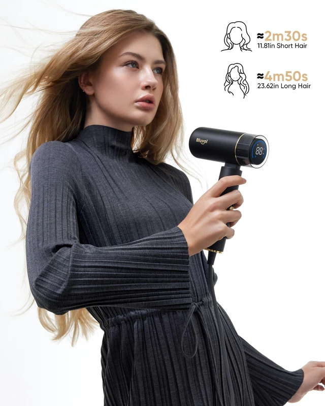 Alt view image 6 of 7 - Bluvol T10 Apex Foldable Travel Hair Dryer, Mini Blow Dryer for Home & Gym | Lightweight & Compact High-Speed Hair Dryer with 200 Million AquaGlow Negative Ions, Kid-Safe Gentle Mode & Concentrator