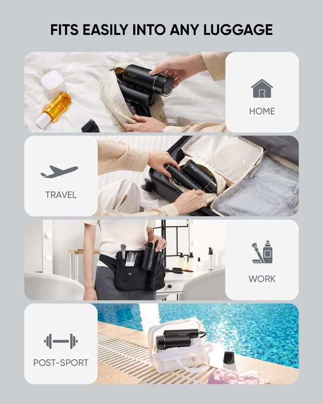 Alt view image 4 of 7 - Bluvol T10 Apex Foldable Travel Hair Dryer, Mini Blow Dryer for Home & Gym | Lightweight & Compact High-Speed Hair Dryer with 200 Million AquaGlow Negative Ions, Kid-Safe Gentle Mode & Concentrator