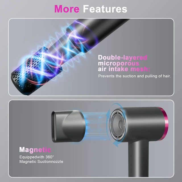 Alt view image 7 of 7 - Kemsky Ionic Hair Dryer Fast Drying, 300M Ionic, 110, 000 RPM High-Speed | 2 Speed & 4 Modles, lightweight, Professional blow dryer with Magnetic Nozzle Attachments for Women/men/Travel/Home/Salon
