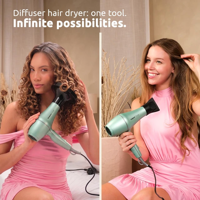 Alt view image 3 of 7 - TAIFF Style - Hair Dryer with Diffuser | 125V, 1875W | Fast Drying Ionic-Ceramic Frizz Control | Lightweight Travel Friendly Dual Voltage 125V, 1875W Ionic Blow Dryer | Mint