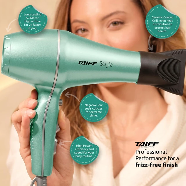 Alt view image 5 of 7 - TAIFF Style - Hair Dryer with Diffuser | 125V, 1875W | Fast Drying Ionic-Ceramic Frizz Control | Lightweight Travel Friendly Dual Voltage 125V, 1875W Ionic Blow Dryer | Mint