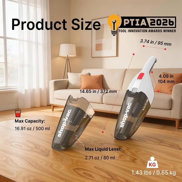 Alt view image 2 of 7 - Shop-Vac Wet/Dry Handheld Vacuum Cordless, Wall-Mounted Hand Vac, White | Powerful Portable Car Vacuum Rechargeable with Crevice Tool, Lightweight Hand Vacuum for Home & Car, Washable Filter