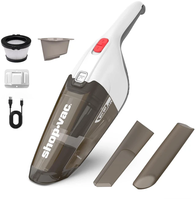 Main image of Shop-Vac Wet/Dry Handheld Vacuum Cordless, Wall-Mounted Hand Vac, White | Powerful Portable Car Vacuum Rechargeable with Crevice Tool, Lightweight Hand Vacuum for Home & Car, Washable Filter