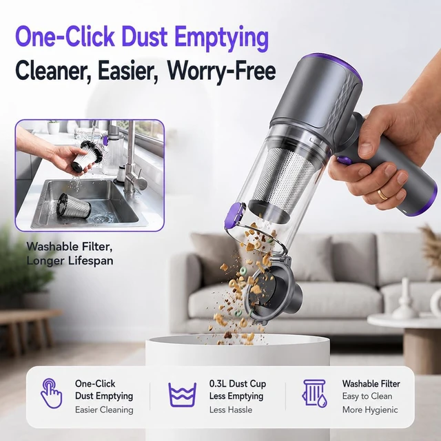 Alt view image 6 of 7 - PEBSUN Handheld Vacuum Cleaner, 20000Pa Cordless 4-in-1 Mini Car Vacuum | 110,000 RPM Brushless Motor, LED Light, Type-C Charging, Portable Design for Car Interiors, Office Desks & Keyboards