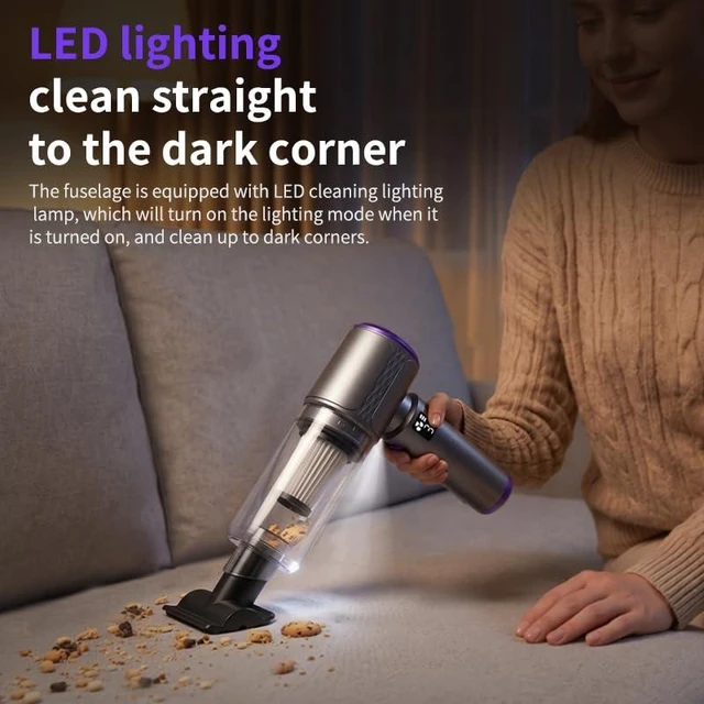 Alt view image 7 of 7 - PEBSUN Handheld Vacuum Cleaner, 20000Pa Cordless 4-in-1 Mini Car Vacuum | 110,000 RPM Brushless Motor, LED Light, Type-C Charging, Portable Design for Car Interiors, Office Desks & Keyboards