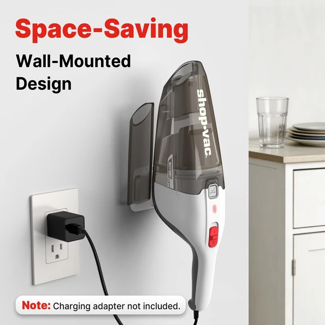 Alt view image 6 of 7 - Shop-Vac Wet/Dry Handheld Vacuum Cordless, Wall-Mounted Hand Vac, White | Powerful Portable Car Vacuum Rechargeable with Crevice Tool, Lightweight Hand Vacuum for Home & Car, Washable Filter