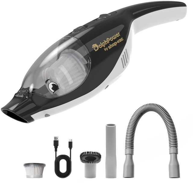 Main image of Shop-Vac DolphPower Handheld Vacuum, 4500 Pa Cordless Mini Vacuum, Black | Cute Dolphin-Shaped Vacuum Rechargeable with Multiple Nozzles, Portable Vacuum for Home & Car, Lightweight & Compact