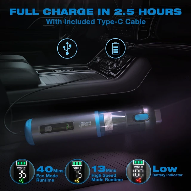 Alt view image 5 of 7 - HAUSMEISTER Airflex One Cordless Car Vacuum 16000Pa, 4-in-1 Handheld Vacuum with Air Duster & Inflator, Portable Mini Vac for Car Detailing, Pet Hair, Keyboard Cleaning (Gray)
