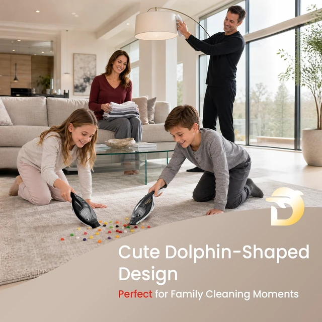 Alt view image 5 of 7 - Shop-Vac DolphPower Handheld Vacuum, 4500 Pa Cordless Mini Vacuum, Black | Cute Dolphin-Shaped Vacuum Rechargeable with Multiple Nozzles, Portable Vacuum for Home & Car, Lightweight & Compact