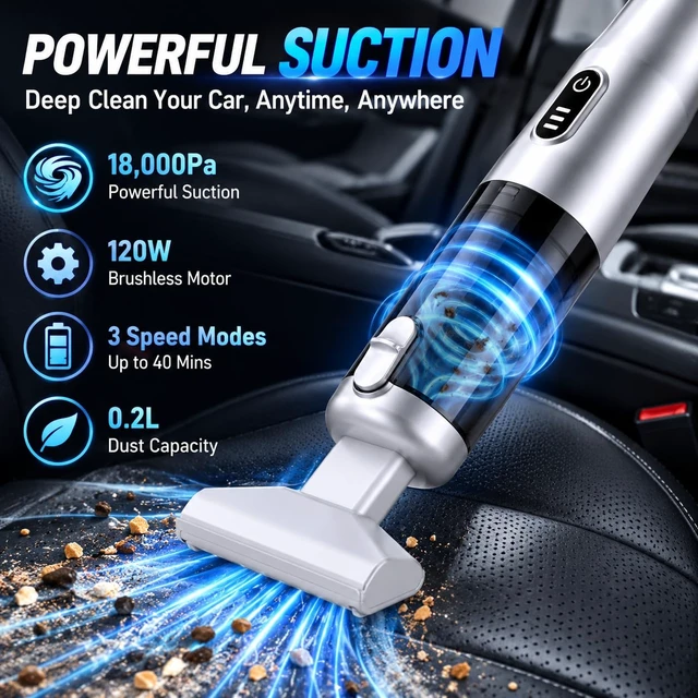 Alt view image 2 of 7 - GELEAN Car Vacuum Portable Cordless Handheld Vacuum Cleaner, 4-in-1 Mini Vacuum with 18,000Pa Suction, 6,000mAh Battery, Brushless Motor, 3 Suction Modes, USB-C, for Car, Home & Office