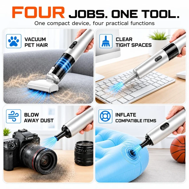 Alt view image 3 of 7 - GELEAN Car Vacuum Portable Cordless Handheld Vacuum Cleaner, 4-in-1 Mini Vacuum with 18,000Pa Suction, 6,000mAh Battery, Brushless Motor, 3 Suction Modes, USB-C, for Car, Home & Office